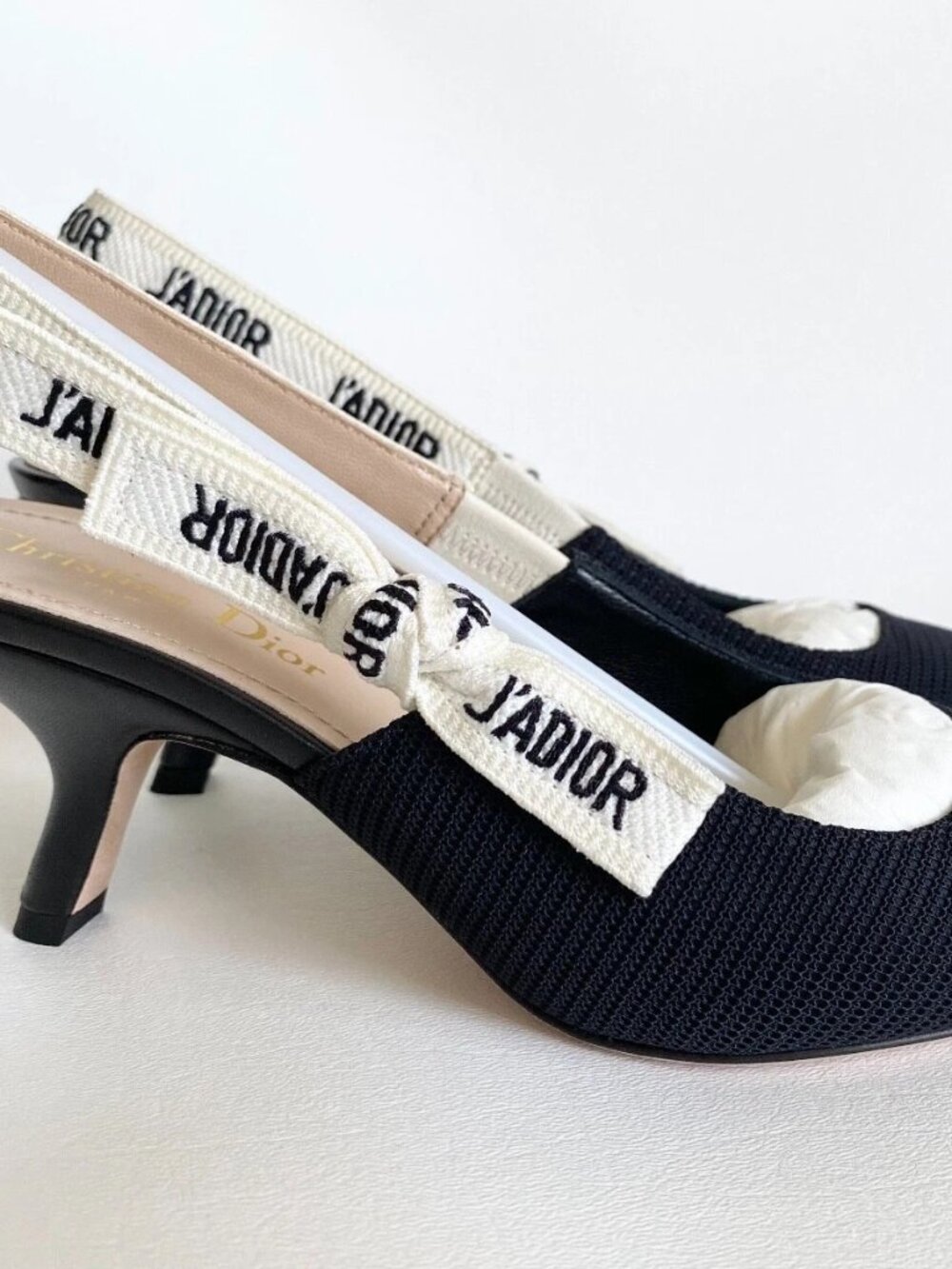 CHRISTIAN DIOR J'ADIOR FABRIC & RIBBON BLACK NOIR SHOES SLINGBACK LOW HEEL 38